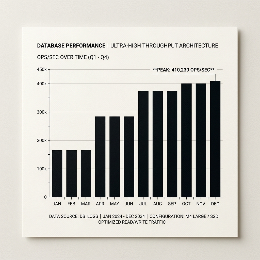 AccretionDB benchmark results — async write >413k ops/s, random write 5,330 ops/s at 16 threads