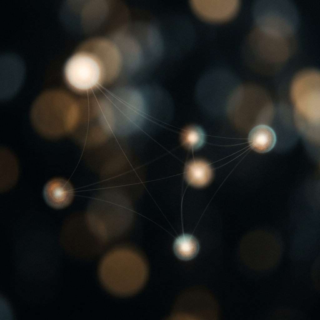 Cinematic blurred macro photography of a distributed consensus network
